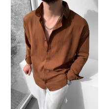 Magıcalfashıon Erkek Oversize Uzun Kollu Yazlık Keten Gömlek