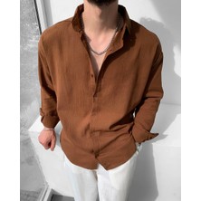 Magıcalfashıon Erkek Oversize Uzun Kollu Yazlık Keten Gömlek