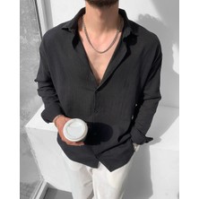 Magıcalfashıon Erkek Oversize Uzun Kollu Yazlık Keten Gömlek