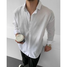 Magıcalfashıon Erkek Oversize Uzun Kollu Yazlık Keten Gömlek