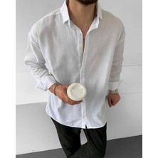 Magıcalfashıon Erkek Oversize Uzun Kollu Yazlık Keten Gömlek