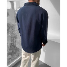 Magıcalfashıon Erkek Oversize Uzun Kollu Yazlık Keten Gömlek