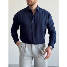 Magıcalfashıon Erkek Oversize Uzun Kollu Yazlık Keten Gömlek