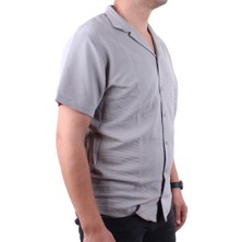 Dagoster DMG23-199598 Gri Ottoman Örme Apaj Yaka Oversize Kalıp Kısa Kol Erkek Gömlek