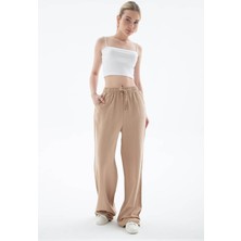 Fashion Friends Yüksel Bel Geniş Paça Bej Kadın Pantolon 25Y0608K1