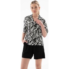 Fashion Friends Desenli Siyah Kadın Gömlek 25Y0240K1