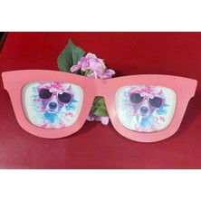 Es Dekor Kırmızı Pembe Gözlük Duvar Çerçeve 50 x 17,5 cm  Eğlenceli Komik Hediyelik Çift Fotoğraf 1 Adet