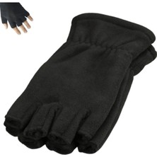 Mediterian Siyah Unisex Parmaksız Yarım Parmak Polar Eldiven, Kışlık, Pamuklu, Dokuma Malzeme