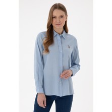 U.S. Polo Assn. Kadın Açık Mavi Keten Karışımlı Uzun Kollu Basic Gömlek 50298098-VR003