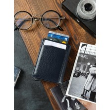 Bagacar Lacivert Bozuk Para Bölmeli Fermuarlı  Deri Mekanizmalı Kartlık Cüzdan