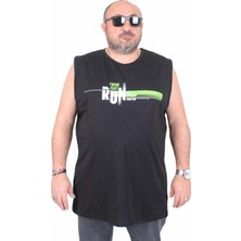 Starbattal Büyük Beden Baskılı Kolsuz Tişört Think Fast Run 25152 Sıyah