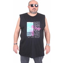 Starbattal Büyük Beden Baskılı Kolsuz Tişört Beach Paradise 25151 Sıyah