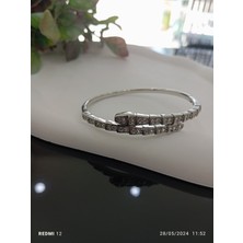 Stainless Steel - Gümüş Renk Yılan Detaylı Çelik Kelepçe