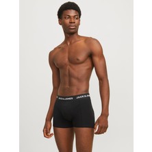 Jack & Jones Erkek Siyah Boxer 3'lü Jacanthony Trunks Desenli Paça Tipi
