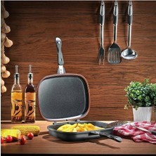 Fms Granit 36 cm Çift Taraflı Grill Balık ve Izgara Tavası Siyah
