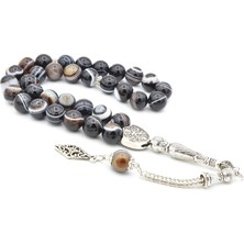 Murty99 Gümüş Kaplama Kamçılı İri Boy Siyah Göz Akik Tesbih 10 mm