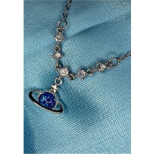 316L Çelik Mavi Gezegen Figürlü Zirkon Taşlı Kolye