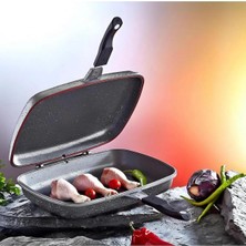 Fms Granit 36 cm Çift Taraflı Grill Balık ve Izgara Tavası Gri