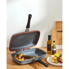 Fms Granit 36 cm Çift Taraflı Grill Balık ve Izgara Tavası Gri