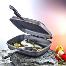 Fms Granit 36 cm Çift Taraflı Grill Balık ve Izgara Tavası Gri