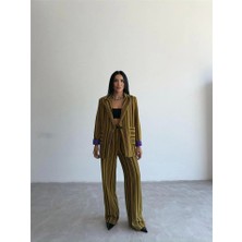 Fevien Ottoman Çizgili Ceket-Pantolon Tk - Yeşil