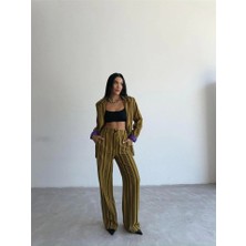 Fevien Ottoman Çizgili Ceket-Pantolon Tk - Yeşil