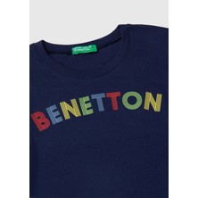United Colors Of Benetton Erkek Çocuk Lacivert Benetton Logo Baskılı Uzun Kollu T-Shirt