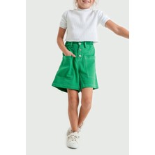 Kız Çocuk Üstten Cepli Keten Şort 2841