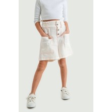 Kız Çocuk Üstten Cepli Keten Şort 2841