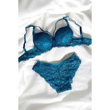 Luvensa Petrol Mavi Ip Detaylı Dantelli Sütyen Takımı (Sütyen & Külot)