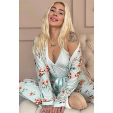 Mint Floral Breeze Exclusive Örme Sabahlıklı Kadın Pijama Takım