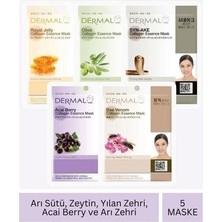 Dermal Tüm Cilt Tipleri İçin Arı Sütü Zeytin Yılan Zehri Acai Berry Ve Arı Zehri Özlü Maske Seti 23gr x 5 Adet