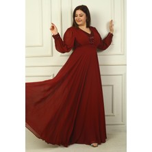 By Saygı Kadın Ön Arka V Yaka Üstü Pulpayet Astarlı Büyük Beden Uzun Şifon Abiye Elbise