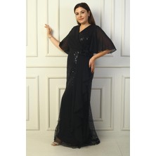 By Saygı Kadın Boncuk ve Pullu Üstü Şifon Astarlı B.b. Uzun Elbise