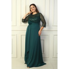 By Saygı Kadın Çiçekli Altı Saten Üstü Gritel Astarlı Büyük Beden Uzun Elbise