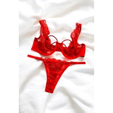 Luvensa Kırmızı Ip Detaylı Dantelli Bralet Takım (Sütyen & Tanga)