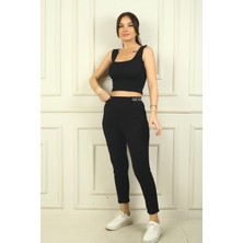 By Saygı Kadın Beli Yazılı Lastikli Cepli Pileli Scuba Crep Pantolon