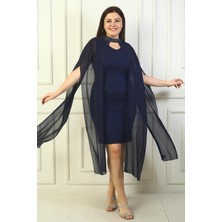 By Saygı Kadın V Yaka Astarlı Üstü Şifon Pelerinli Büyük Beden  Simli Elbise