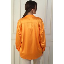 By Saygı Kadın Düşük Kollu Oversize Saten Gömlek