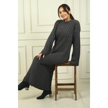 By Saygı Kadın Saç Örgülü Rahat Kalıp Akrilik Uzun Elbise