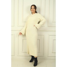 By Saygı Kadın Saç Örgülü Rahat Kalıp Akrilik Uzun Elbise