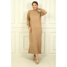 By Saygı Yuvarlak Yaka Yakası Fermuarlı Uzun Kol Triko Elbise