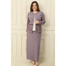 By Saygı Içi Yarım Ay Kol Bluz Pul Nakışişlemeboncuk Detaylı Ceket Etek Astarlı Büyük Beden 3'lü Takım