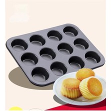 12 Gözlü Muffin Cupcake Kalıbı Yanmaz Yapışmaz Kek Pasta Kurabiye Brownie Fırın Tepsisi