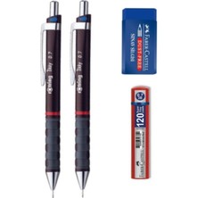 Rotring 2'li Bordo Tikky 0.7 Uçlu Versatil Kalem - 1 Adet Orta Boy Sınav Silgisi - 1 Adet 120 Min Uç Kırmızı