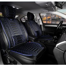 
renault Megane 3 Uyumlu Yarı Deri Oto Koltuk Kılıfı Tam 5li Set Mars Siyah-Mavi Renk