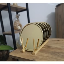 Maglor 6 Adet Gold Paslanmaz Çelik 21 cm Yuvarlak Çay, Kahve, Pasta Servis Tepsisi Dekoratif Sunum Tepsisi