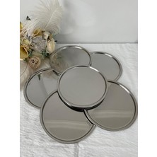 Maglor 6 Adet Gümüş Paslanmaz Çelik Yuvarlak Çay,kahve,pasta Servis Tepsisi Sunum Tepsisi 21 cm