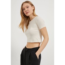 Bisiklet Yaka Kısa Kol Crop T-Shirt