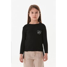 FullaModa Fitilli Girl Power Baskılı Yanları Büzgülü Kız Çocuk Bluz